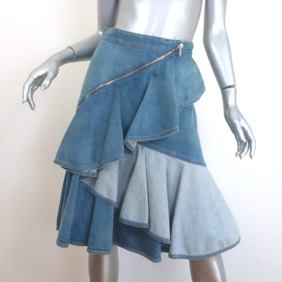 Givenchy Ruffled Denim Asymmetric Zipped Skirt Blue Size 40 - Picture 1 of 8